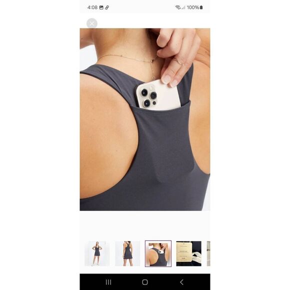 New Large Fabletics Pewter On The Go Bullt In Bra Dress Sleeveless Racerback NWT - Picture 3 of 5